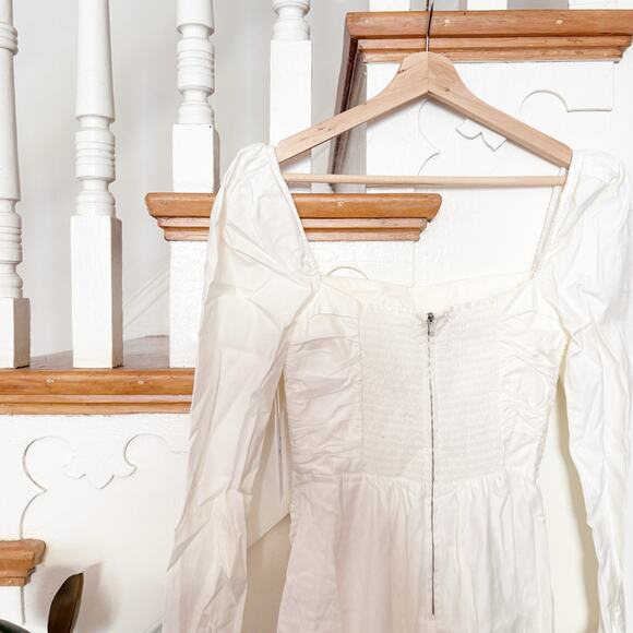 NWT Reformation Isaac Dress White Ruched Long Sleeve Side Slit Midi Size 6 - Picture 7 of 11